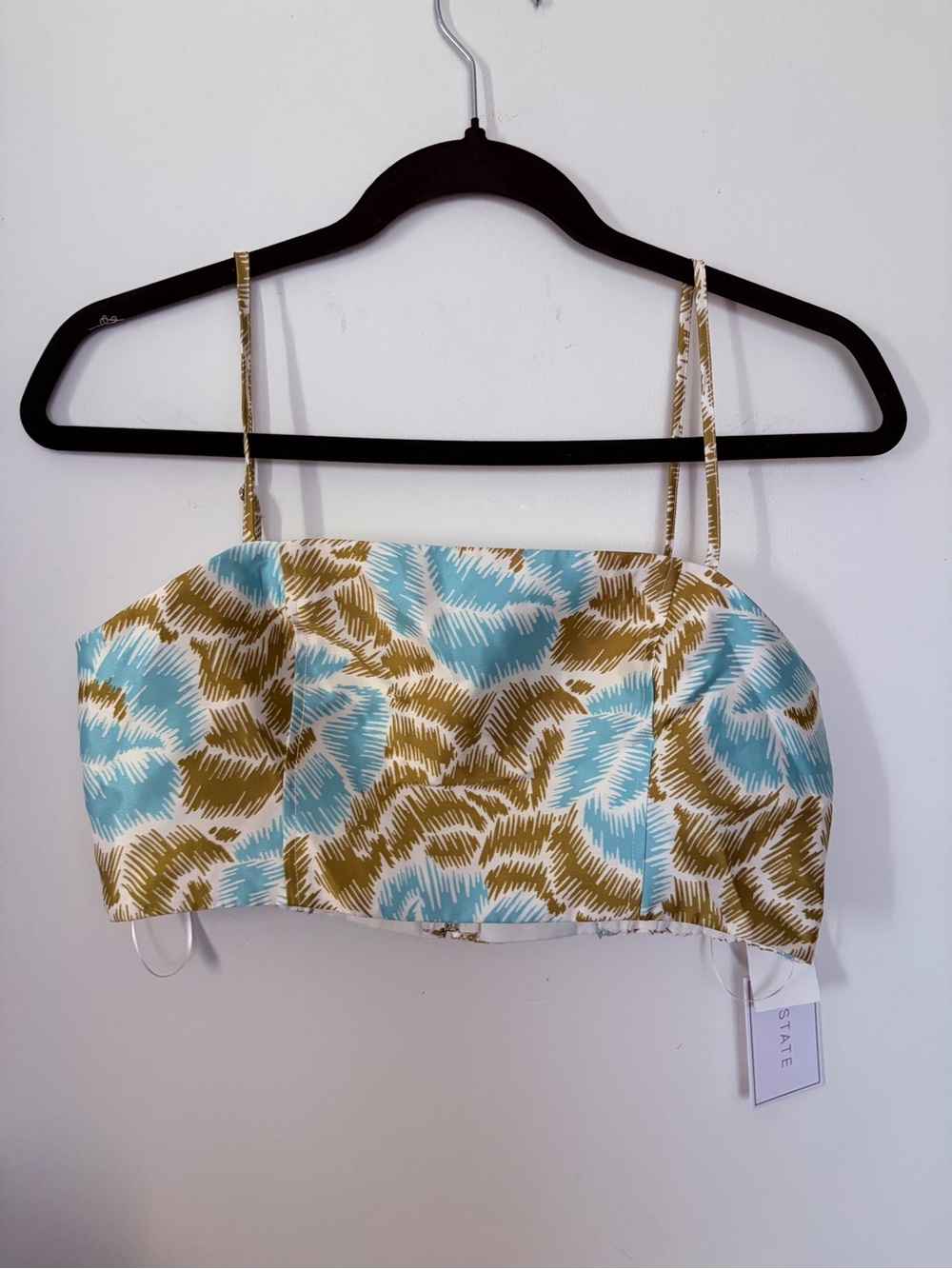NWT 1.State Satin Floral Print Crop Top in Aqua & Mustard - S